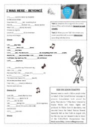 English Worksheet: Song: I was here - Beyonc