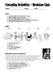 English Worksheet: Everyday Activities - Revision Quiz