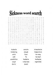 English Worksheet: sickness crossword