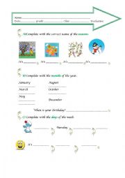 English Worksheet: Seasons, months, day