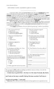 English Worksheet: I miss Grandma reading Comprehension