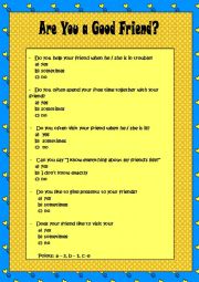 English Worksheet: psychological test -  ARE YOU A GOOD FRIEND?