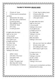 English Worksheet: Song - Talking to the moon (Bruno Mars)