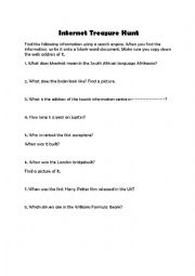 English Worksheet: Internet tresure Hunt