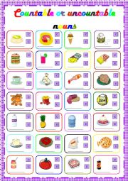 English Worksheet: Countable or uncountable nouns