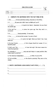 English Worksheet: SIMPLE PAST OF BE