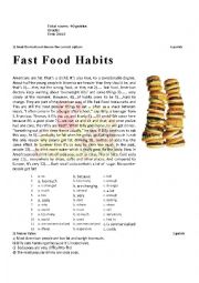 English Worksheet: Fast Food Habits Test