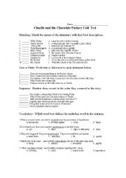 English Worksheet: Charlie and the Chocolate Factory Test