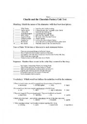 English Worksheet: Charlie and the Chocolate Factory Test