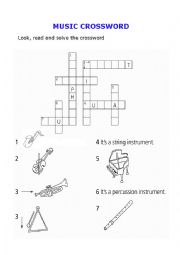 English Worksheet: music crossword