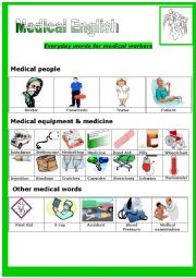 English Worksheet: Medical English (beginners)