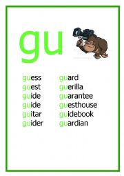 English Worksheet: GU Reading Flashcards
