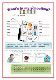 English Worksheet: Whats in my schoolbag?