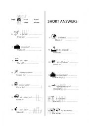 English Worksheet: short answers