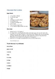 English Worksheet: Recipe for chocolate nut cookies 