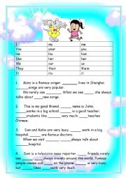 English Worksheet: subject and object pronouns 