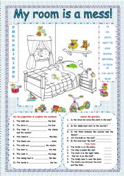 English Worksheet: MY ROOM IS A MESS / PREPOSITIONS