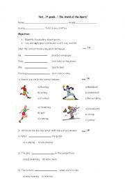 English Worksheet: test about sport and past continuous 