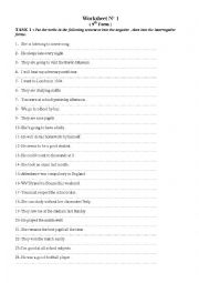 English Worksheet: 9th Form Worksheet 1