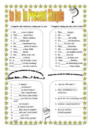 English Worksheet: forms to be in Present