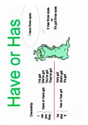 English Worksheet: Have and Has  1   poster and activity