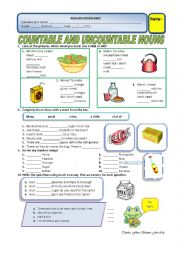 English Worksheet: countable and uncountable nouns / quantifiers