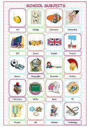 English Worksheet: School Subjects