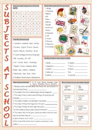 English Worksheet: School Subjects Vocabulary Exercises