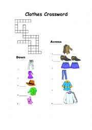 English Worksheet: clothes crossword 