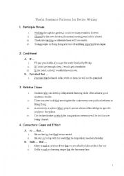 English Worksheet: Useful Sentence Patterns for Better Writing