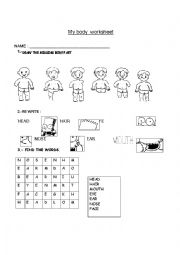 English Worksheet: Worksheet parts of the body