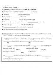 English Worksheet: exam about imperative, can could, and simple past tense