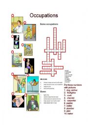 Occupations crossword and matching key for crossword