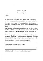  Grammar Assessment for grade 3 