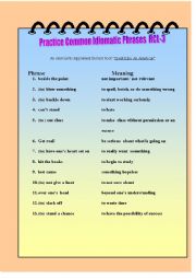 English Worksheet: Practice Common Idomatic Phrases RCL-3