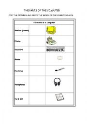 English Worksheet: THE COMPUTER PARTS