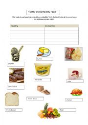 English Worksheet: Healthy and Unhealthy Food