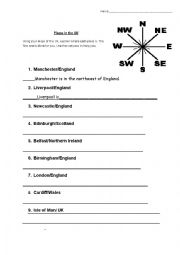 English Worksheet: Compass Directions for Cities in the UK