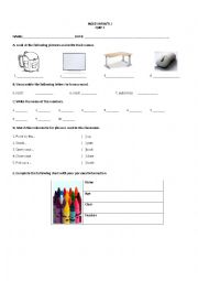 English Worksheet: Classroom objects, numbers, commands