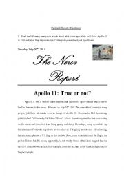 English Worksheet: Past Simple in context (Apollo 11: True or not?)