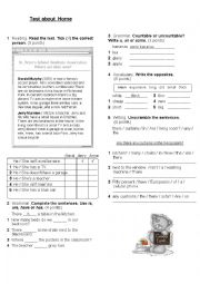 English Worksheet: Test about Home