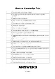 English Worksheet: general knowledge quiz