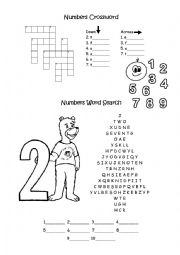 English Worksheet: Numbers crossword and wordsearch