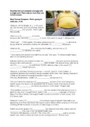 English Worksheet: A woman who wants to be fat: reading/UoE with answers and discussion questions