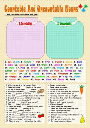 English Worksheet: Countable And Uncountable Nouns