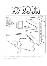 English Worksheet: BEDROOM - PAINT, CUT AND GLUE