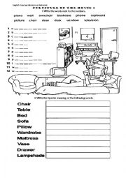 English Worksheet: furniture and thing of the house 1