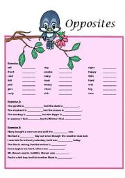 Opposites worksheet