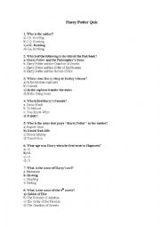 English Worksheet: Harry Potter Quiz