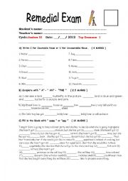 English Worksheet: Remedial exam